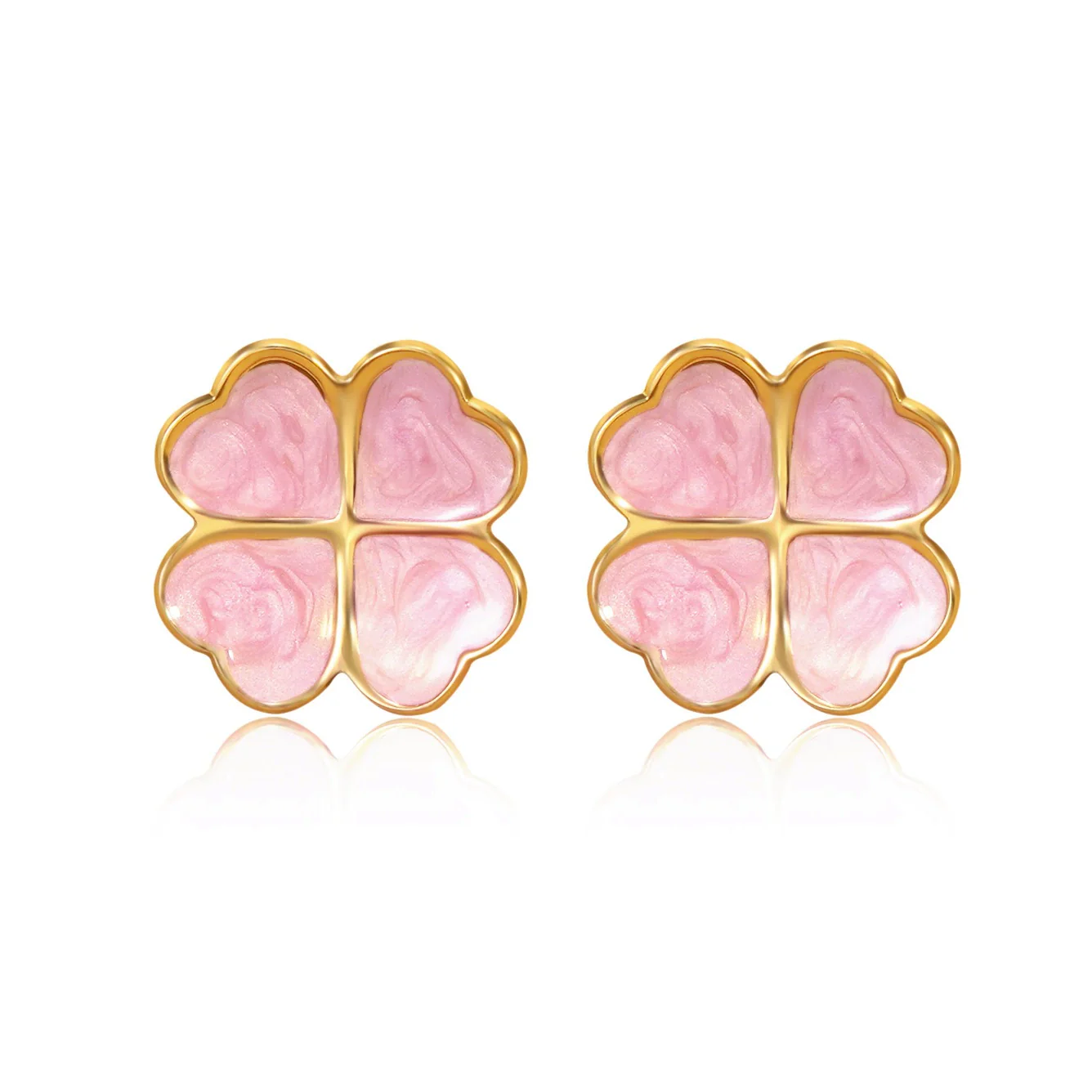 Wholesale Light Luxury Style Dripping Oil Four Leaf Clover And Flower Stainless Steel Earrings For Women - Image 4