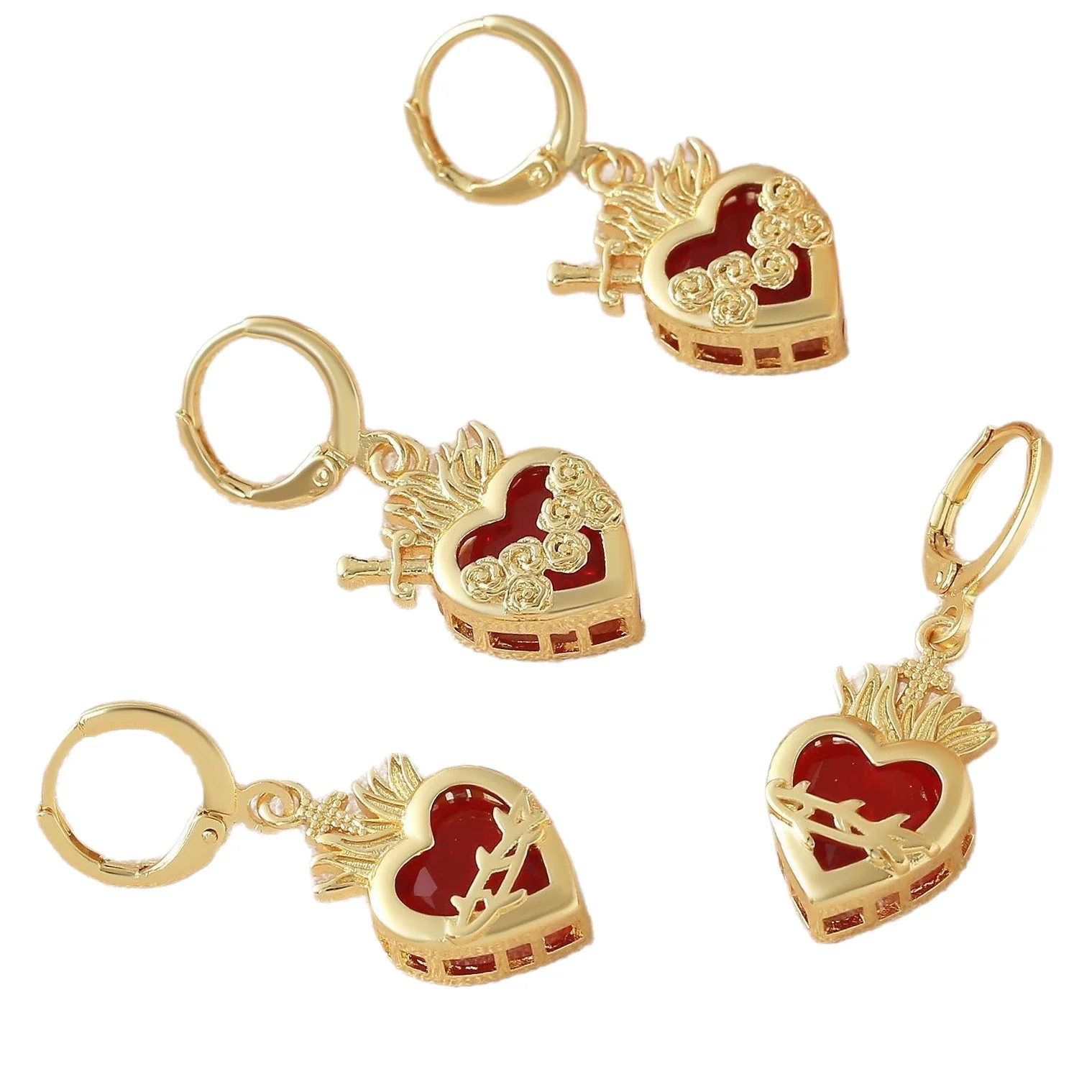 Wholesale Light Luxury Style Electroplated Copper Heart Shape Earrings For Women - Image 5
