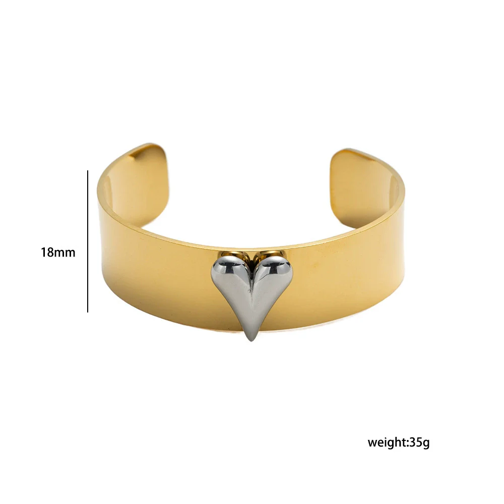 Wholesale Light Luxury Style Electroplated Cshaped Curved Heart Titanium Steel Bracelet For Women - Image 4