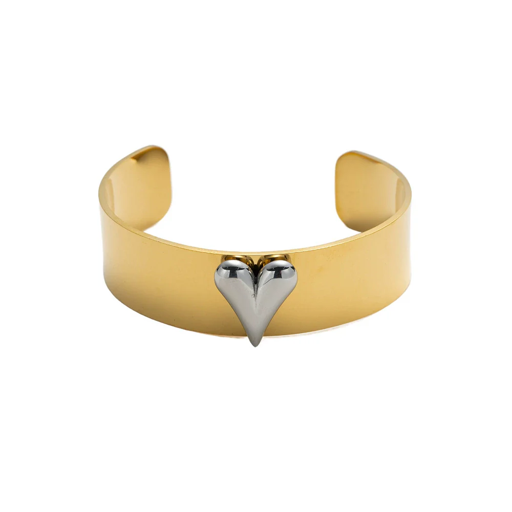 Wholesale Light Luxury Style Electroplated Cshaped Curved Heart Titanium Steel Bracelet For Women - Image 5