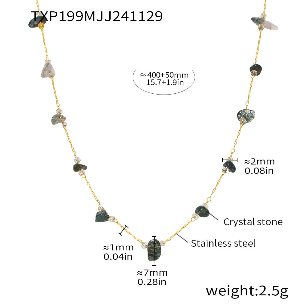 Wholesale Light Luxury Style Ferris Wheel Necklace Bracelet Set Handmade Stainless Steel And Natural Green Crystal Stone Electroplated Jewelry For Women - Image 6