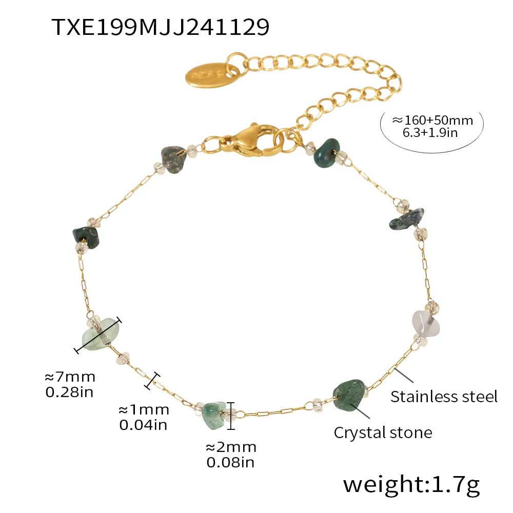 Wholesale Light Luxury Style Ferris Wheel Necklace Bracelet Set Handmade Stainless Steel And Natural Green Crystal Stone Electroplated Jewelry For Women - Image 7