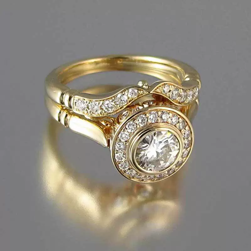 Wholesale Light Luxury Style Geometric Copperplated Imitation Gold Zircon Set Of Women's Rings - Image 2
