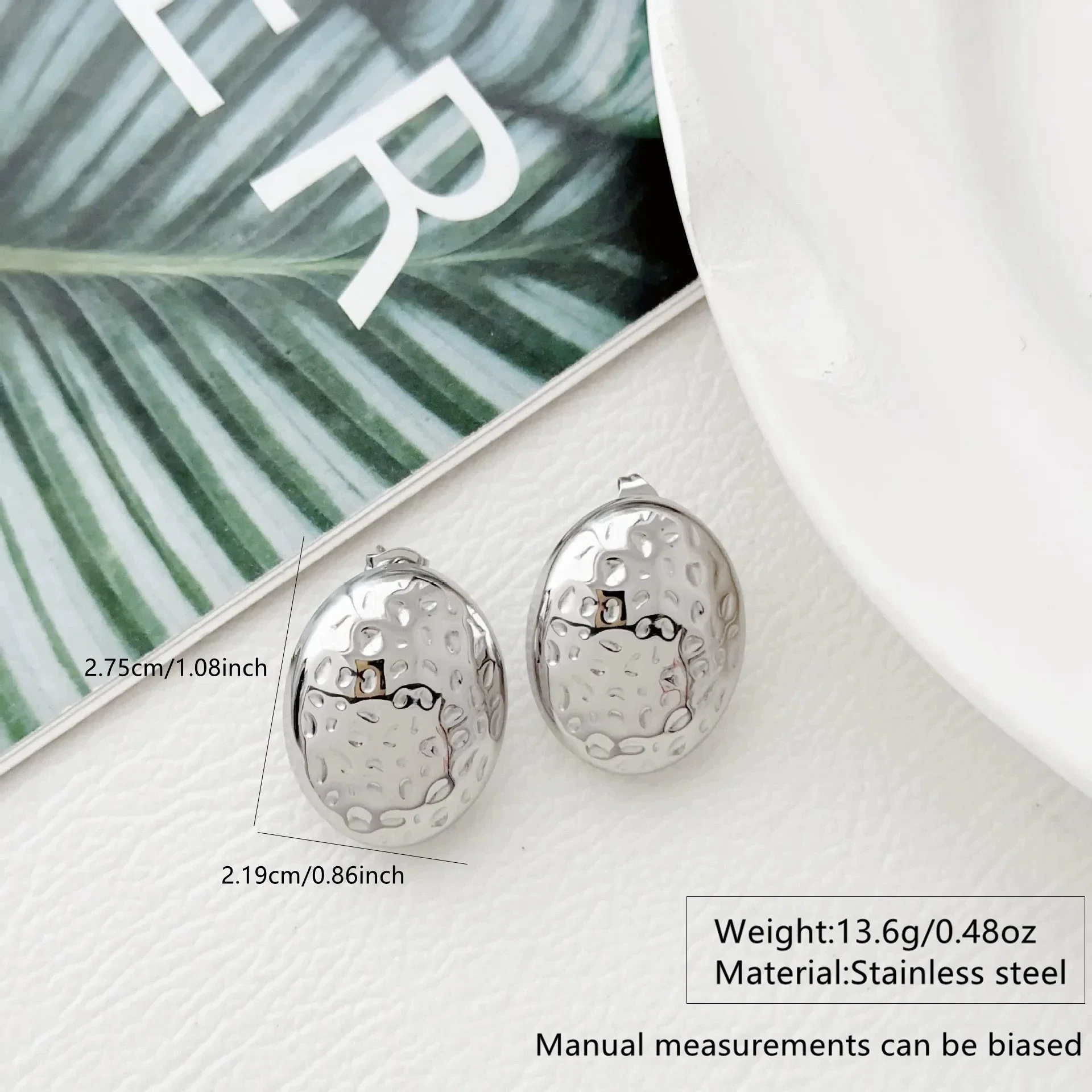 Wholesale Light Luxury Style Geometric Stamped Stainless Steel Oval Earrings For Women - Image 6