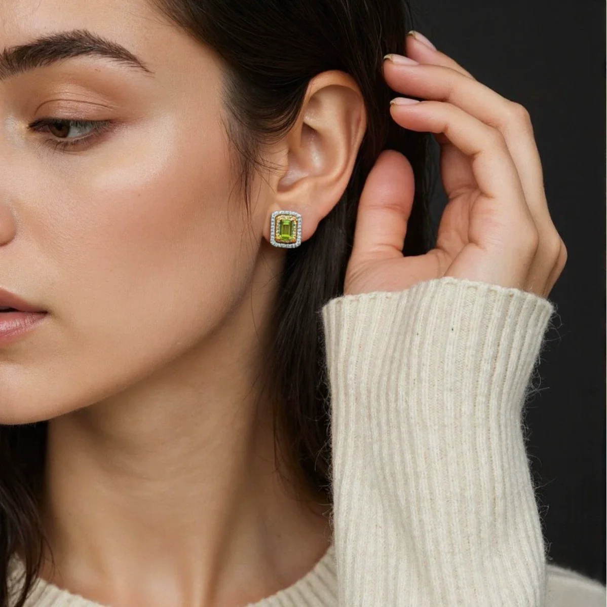 Wholesale Light Luxury Style Geometric Ushaped Natural Gemstone Inlaid S925 Sterling Silver Women's Earrings