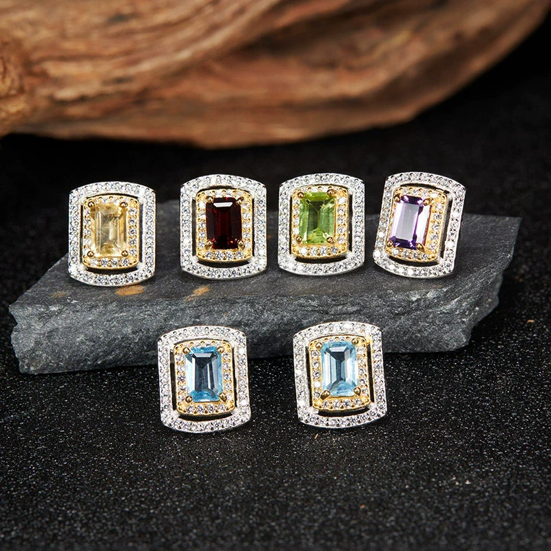 Wholesale Light Luxury Style Geometric Ushaped Natural Gemstone Inlaid S925 Sterling Silver Women's Earrings - Image 2