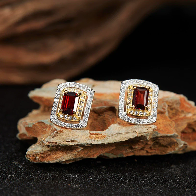 Wholesale Light Luxury Style Geometric Ushaped Natural Gemstone Inlaid S925 Sterling Silver Women's Earrings - Image 3