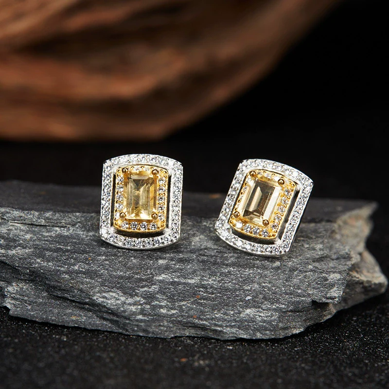 Wholesale Light Luxury Style Geometric Ushaped Natural Gemstone Inlaid S925 Sterling Silver Women's Earrings - Image 4