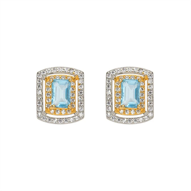 Wholesale Light Luxury Style Geometric Ushaped Natural Gemstone Inlaid S925 Sterling Silver Women's Earrings - Image 5