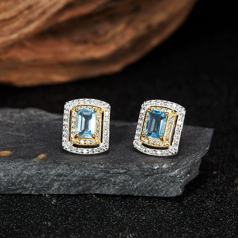 Wholesale Light Luxury Style Geometric Ushaped Natural Gemstone Inlaid S925 Sterling Silver Women's Earrings - Image 6