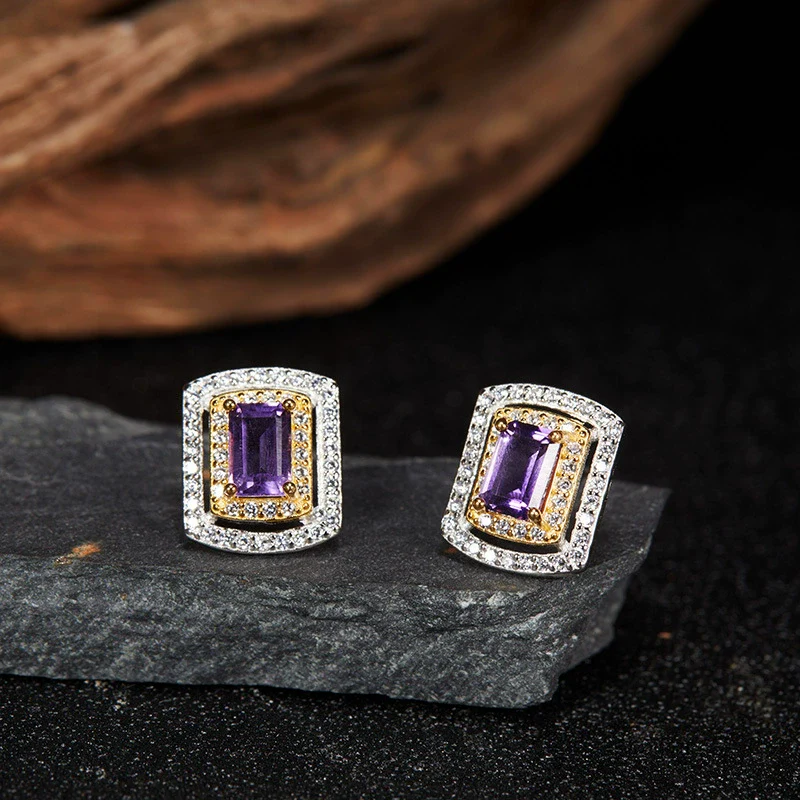 Wholesale Light Luxury Style Geometric Ushaped Natural Gemstone Inlaid S925 Sterling Silver Women's Earrings - Image 7
