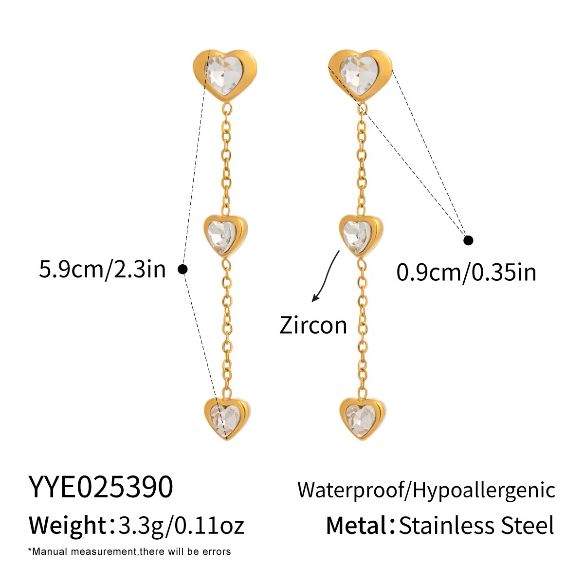 Wholesale Light Luxury Style Heart Water Drop Bell Pattern Zircon Titanium Steel Electroplated Earrings And O Word Chain Necklace Set For Women - Image 6