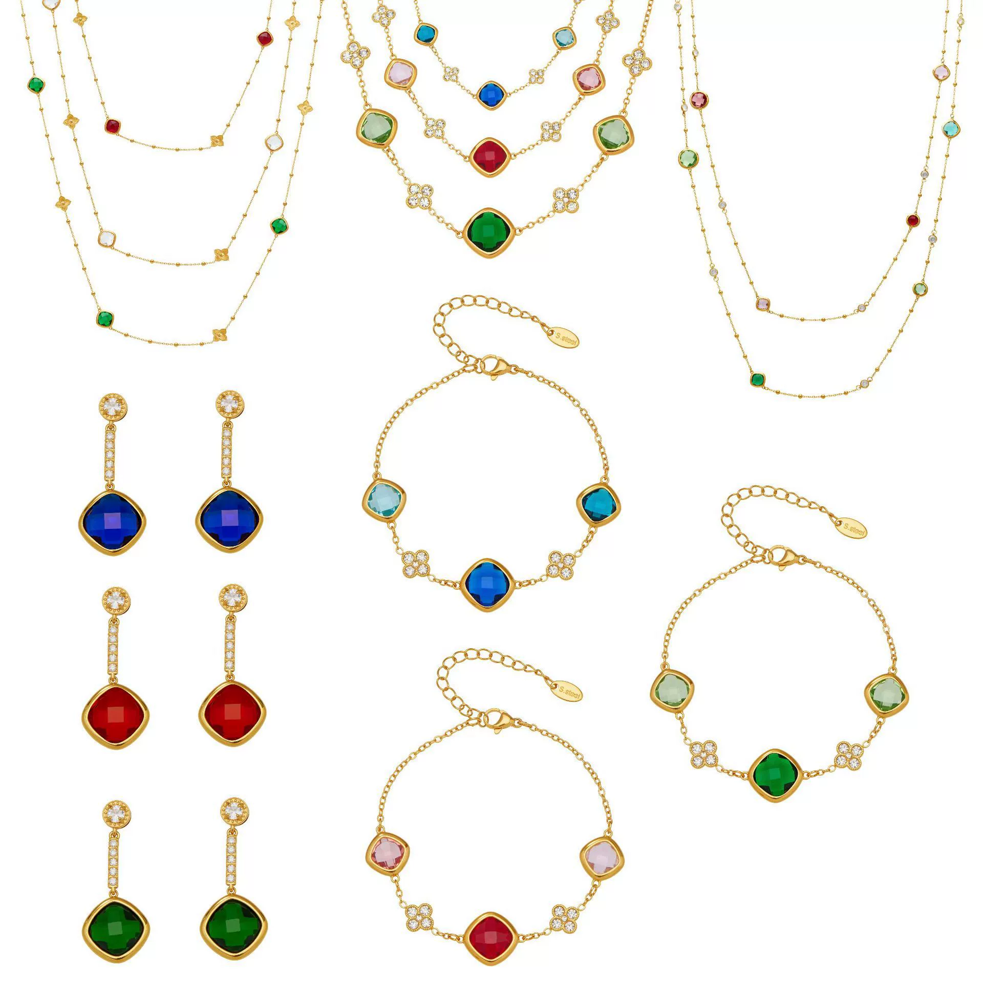 Wholesale Light Luxury Style Stainless Steel And Zircon Electroplated Jewelry Set With Four Leaf Flower Inlaid Design For Women Including Bracelet Necklace And Earrings - Image 5
