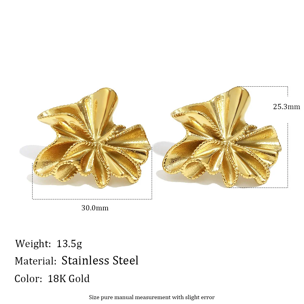 Wholesale Light Luxury Style Stainless Steel Electroplated 18K Gold Bead Edge Pleated Flower Earrings For Women - Image 2