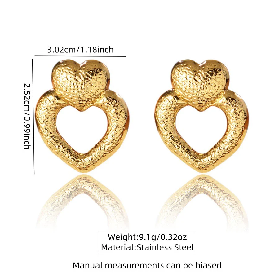 Wholesale Light Luxury Style Stainless Steel Stamped Heart Shape Earrings For Women - Image 5