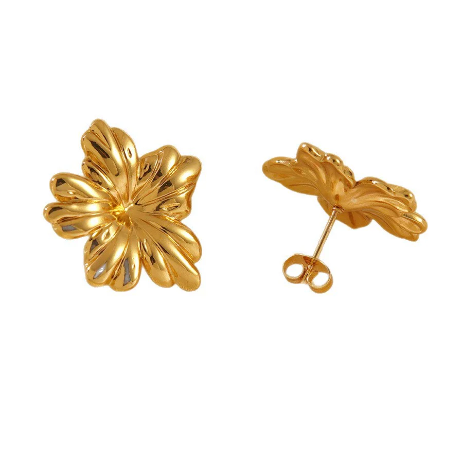 Wholesale Light Luxury Style Stamped Stainless Steel Geometric Flower Earrings For Women - Image 5