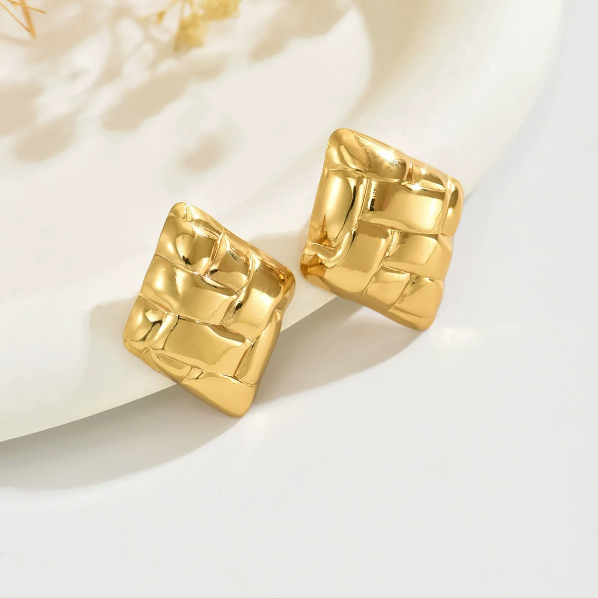 Wholesale Light Luxury Style Stamping Geometric Square Texture Stainless Steel Earrings For Women - Image 3