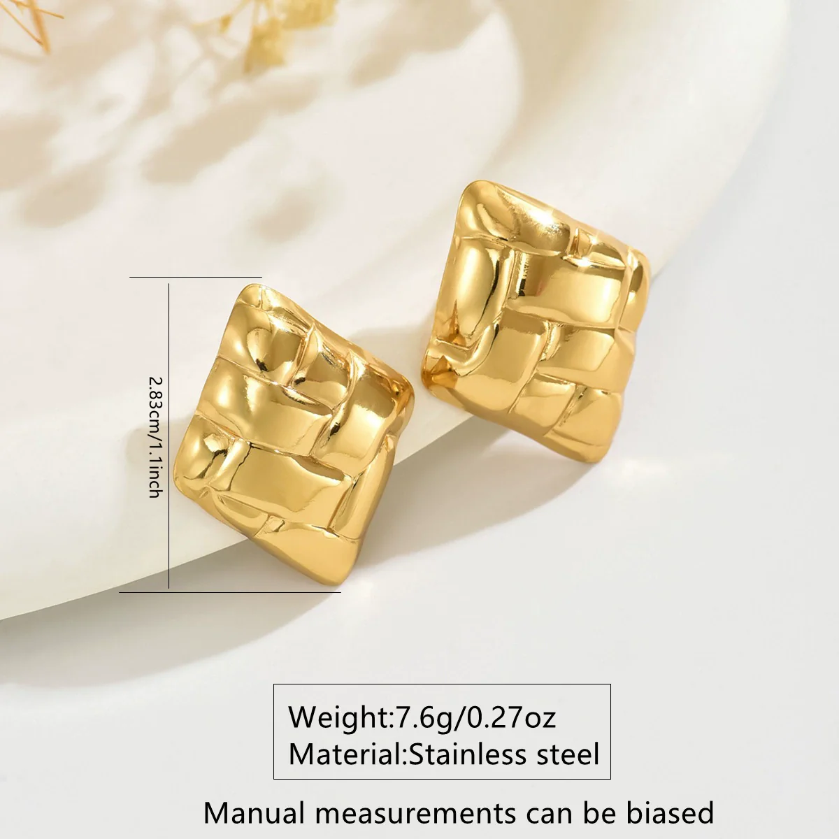 Wholesale Light Luxury Style Stamping Geometric Square Texture Stainless Steel Earrings For Women - Image 4