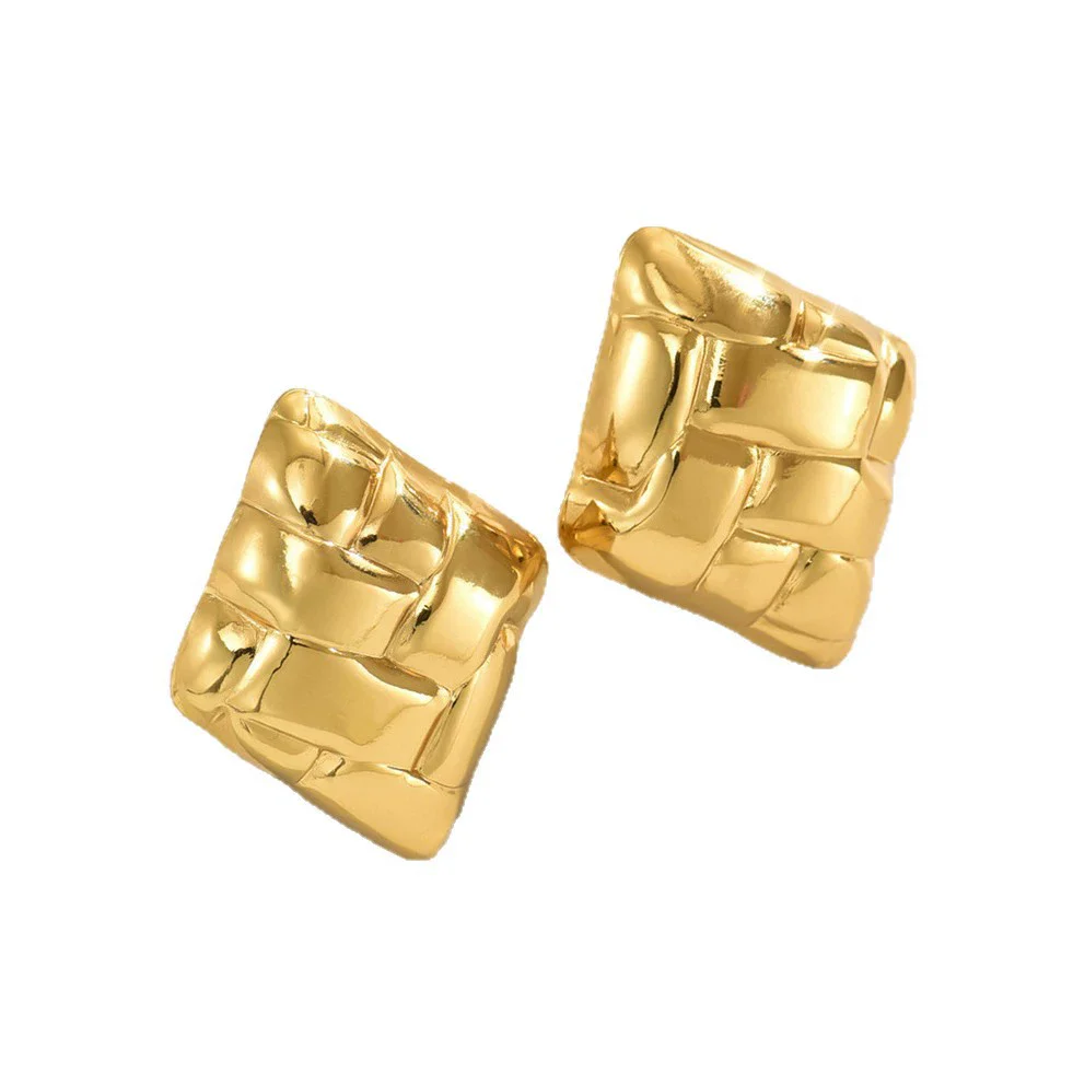 Wholesale Light Luxury Style Stamping Geometric Square Texture Stainless Steel Earrings For Women - Image 5