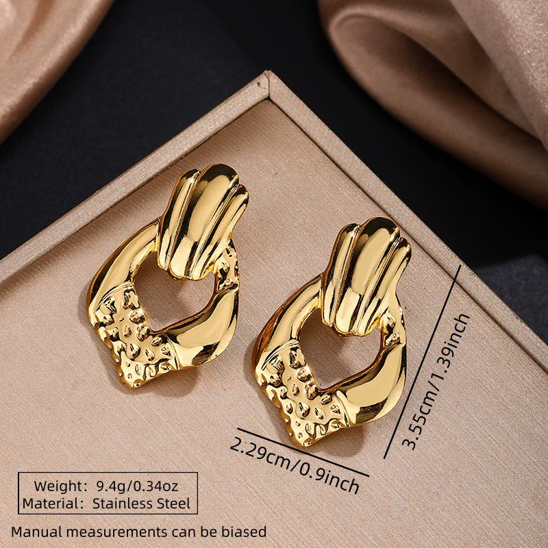 Wholesale Light Luxury Style Stamping Stainless Steel Irregular Geometric Earrings For Women - Image 4