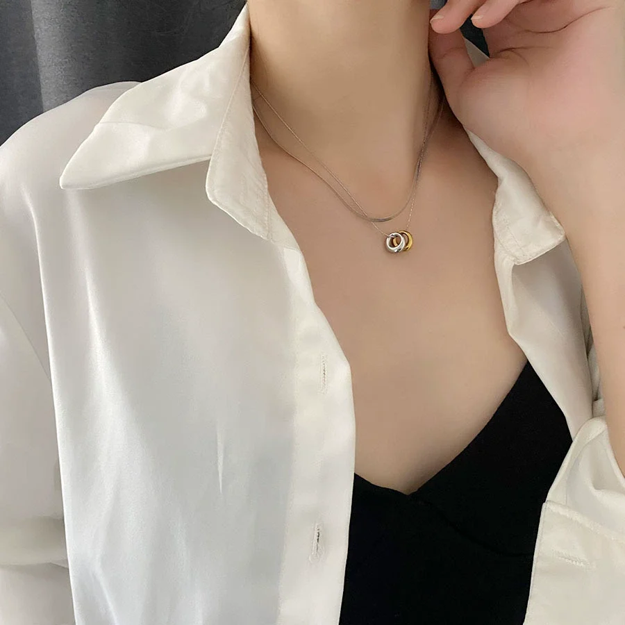 Wholesale Light Luxury Titanium Steel Doublering Snake Bone Chain Geometric Electroplated Unisex Necklace - Image 4