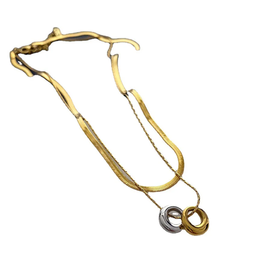 Wholesale Light Luxury Titanium Steel Doublering Snake Bone Chain Geometric Electroplated Unisex Necklace - Image 5