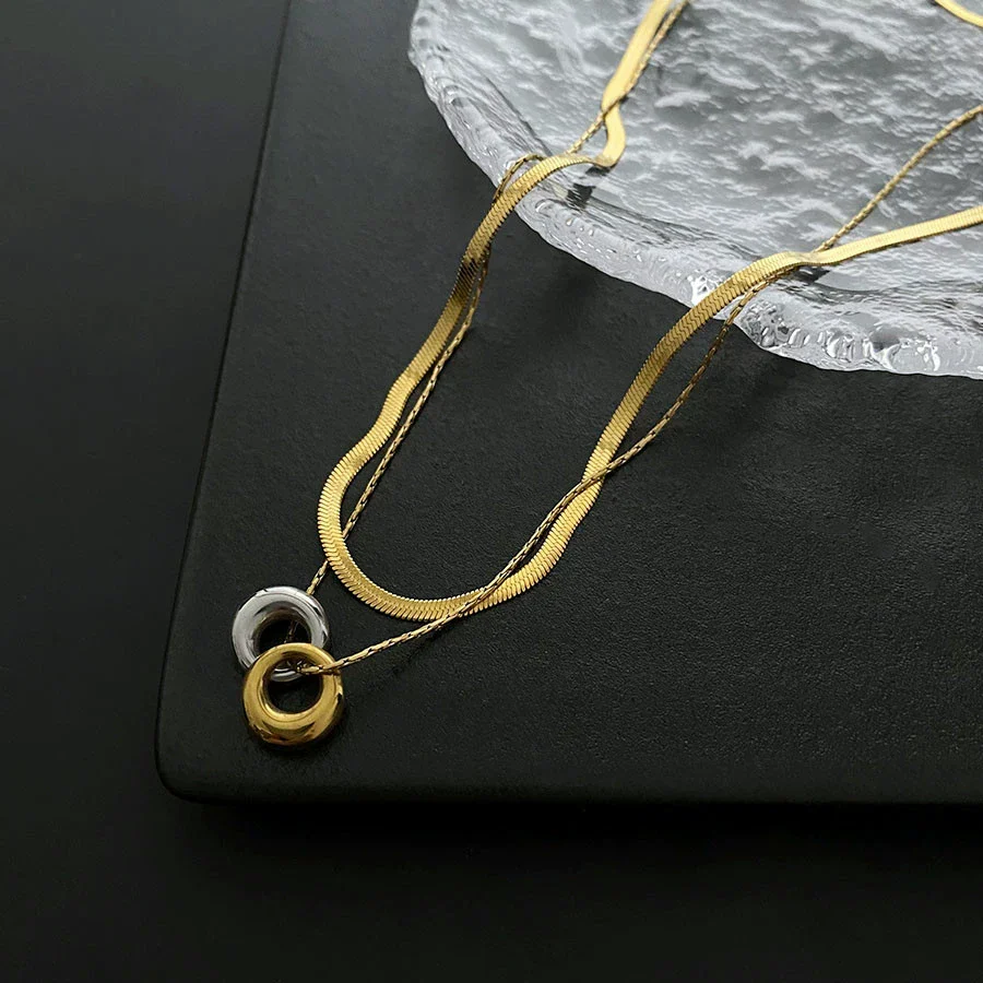 Wholesale Light Luxury Titanium Steel Doublering Snake Bone Chain Geometric Electroplated Unisex Necklace - Image 6