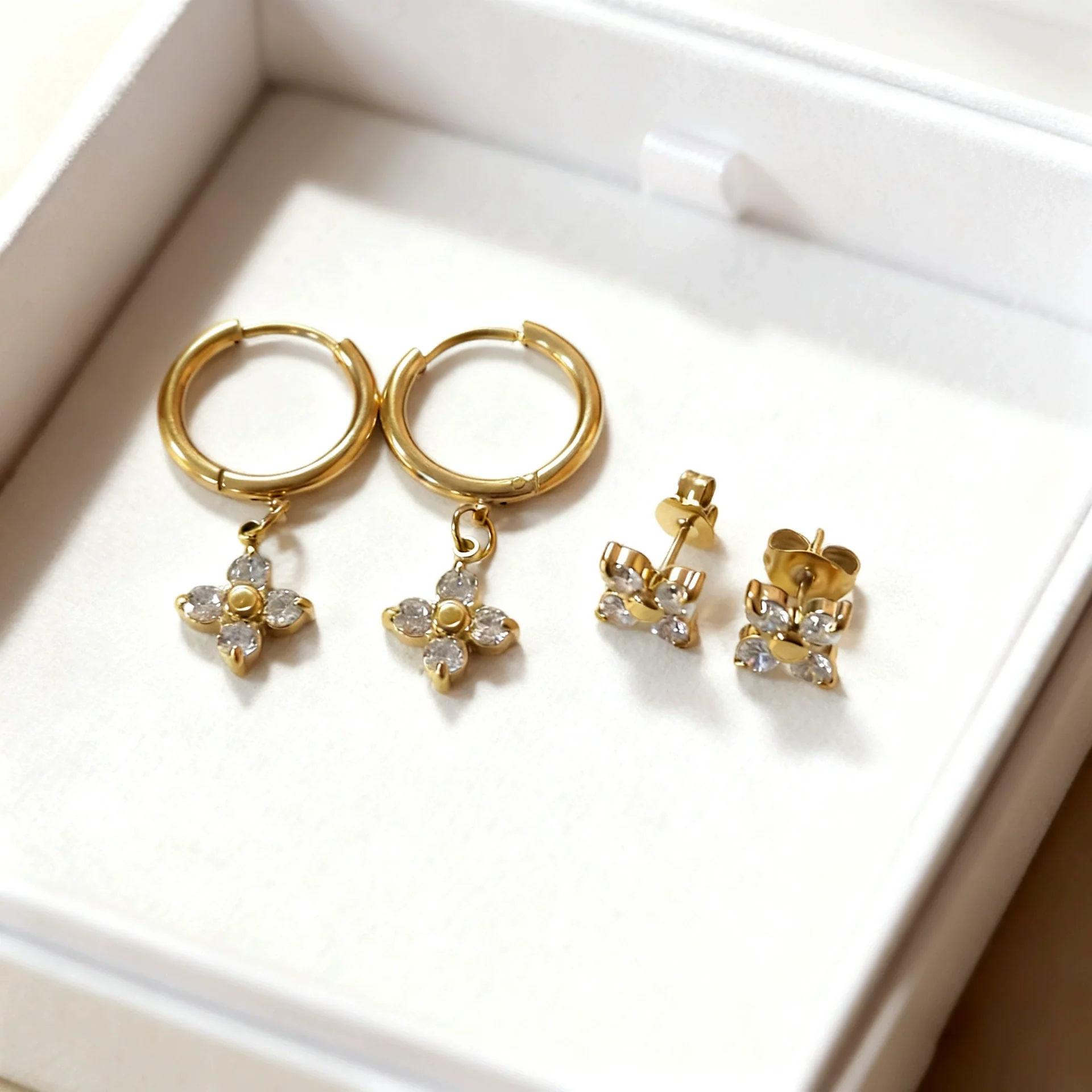 Wholesale Light Luxury Women's 18K Gold Plated Stainless Steel Flower Zircon Earrings - Image 2