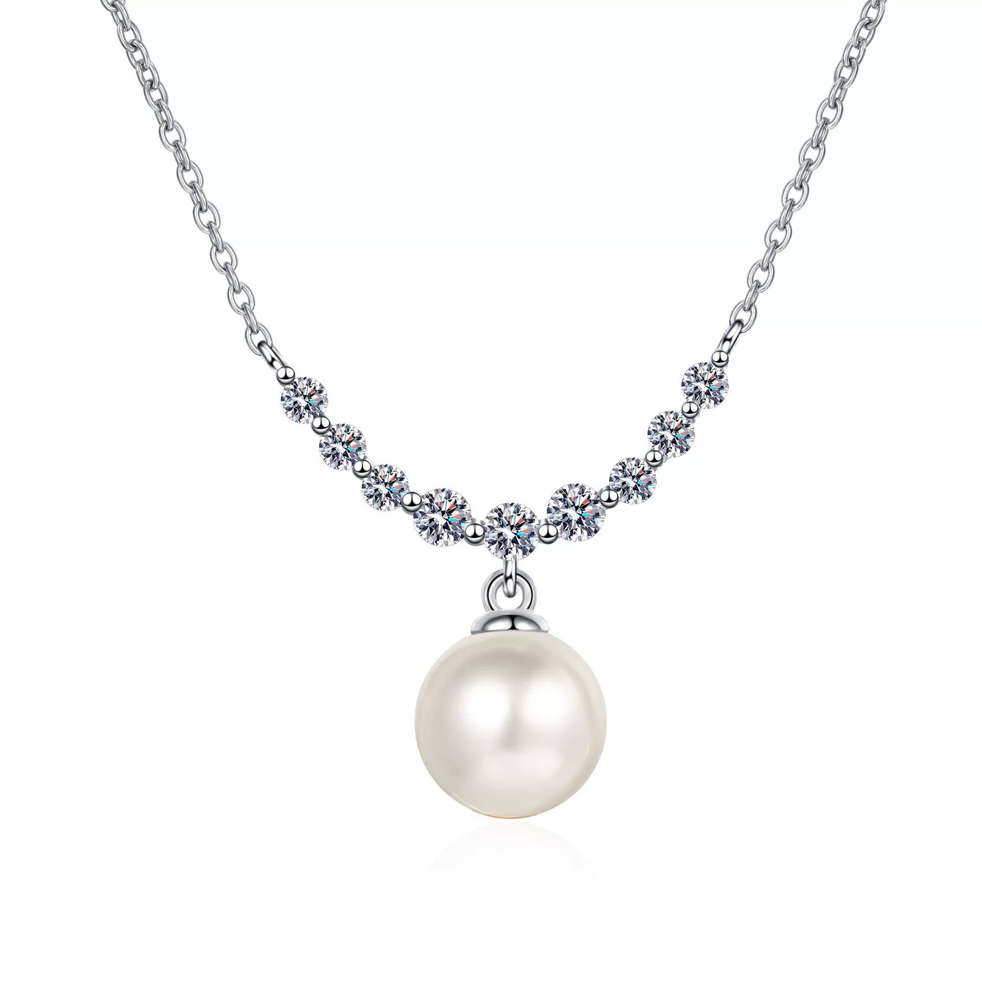 Wholesale Light Luxury Women's 925 Sterling Silver Cross Chain Clavicle Necklace With Ushaped Pendant And Freshwater Pearl And Moissanite Electroplated - Image 5