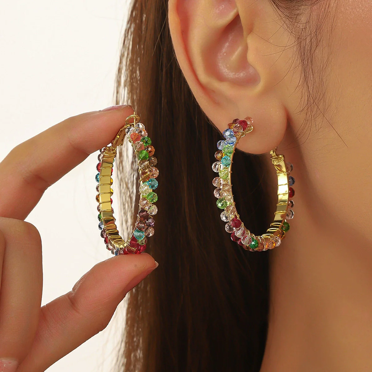 Wholesale Light Luxury Women's Synthetic Crystal Geometric Earrings Handwrapped Braided With Electroplating - Image 2