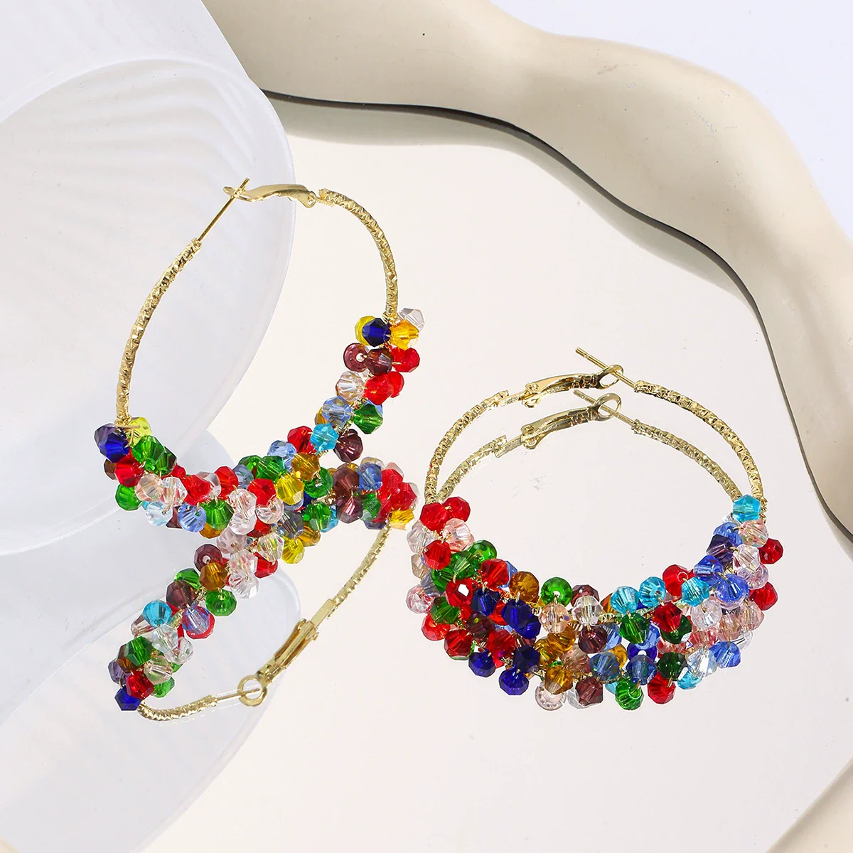 Wholesale Light Luxury Women's Synthetic Crystal Geometric Earrings Handwrapped Braided With Electroplating - Image 4