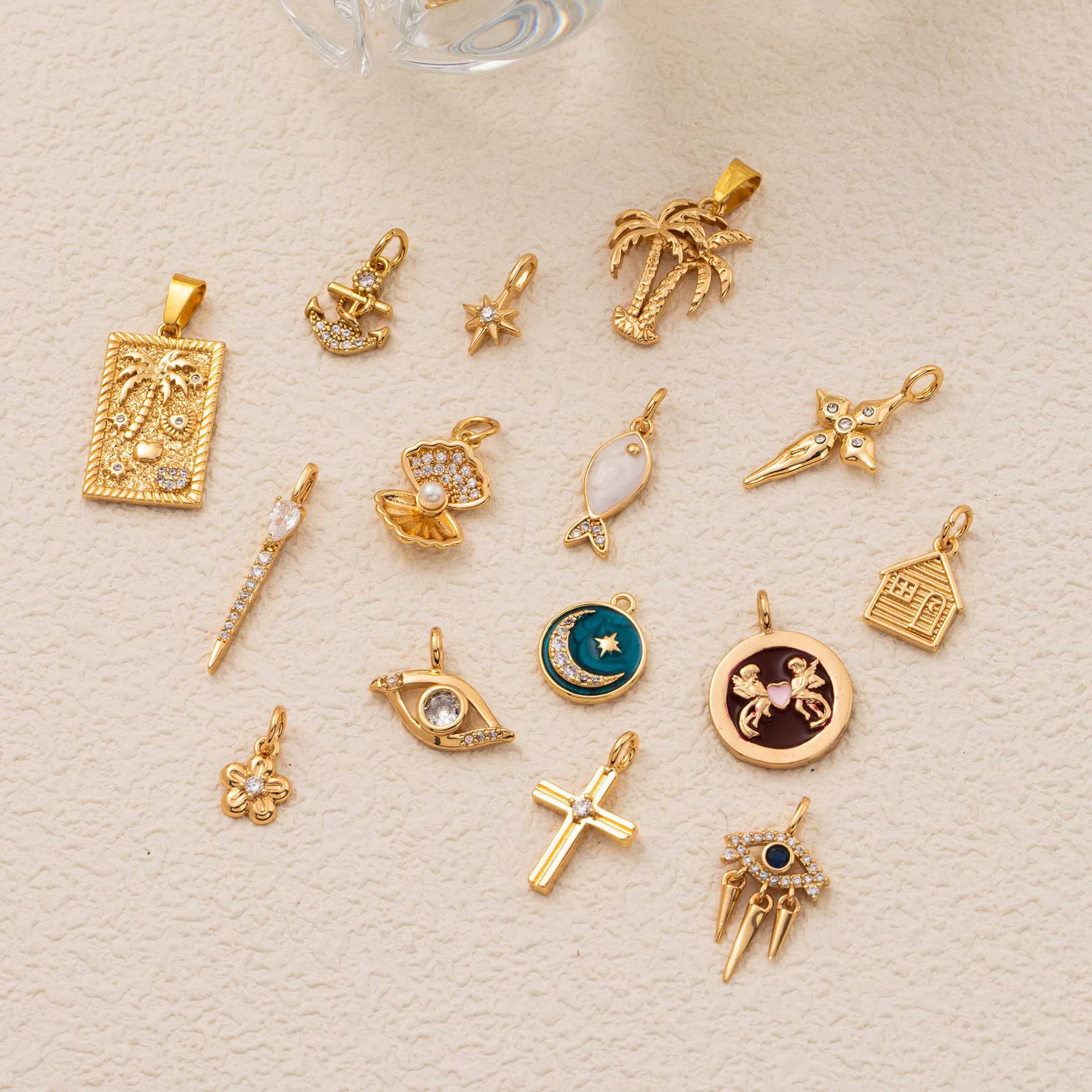 Wholesale Loose Chain Cross Sun Moon Pendant Necklace Copper Stainless Steel Geometric Electroplated - Image 3