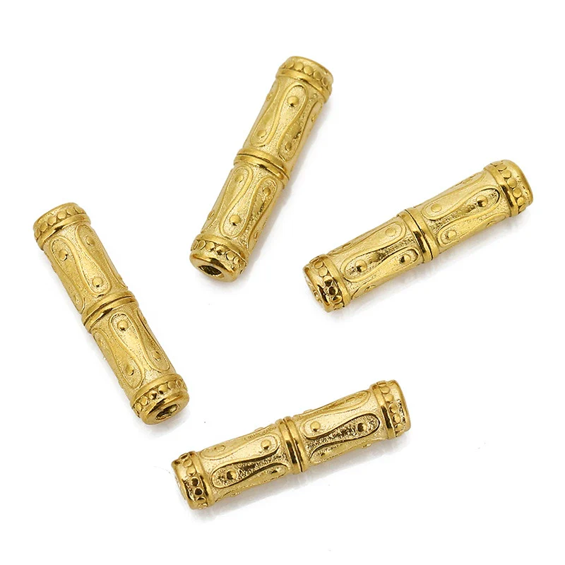 Wholesale Loose Stainless Steel Bamboo And Barrel Beads With Carved Flower Pattern For Necklace Diy Pendant Accessories Electroplated - Image 3