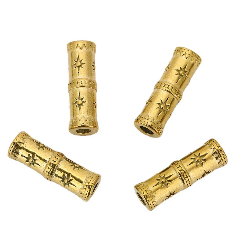 Wholesale Loose Stainless Steel Bamboo And Barrel Beads With Carved Flower Pattern For Necklace Diy Pendant Accessories Electroplated - Image 4