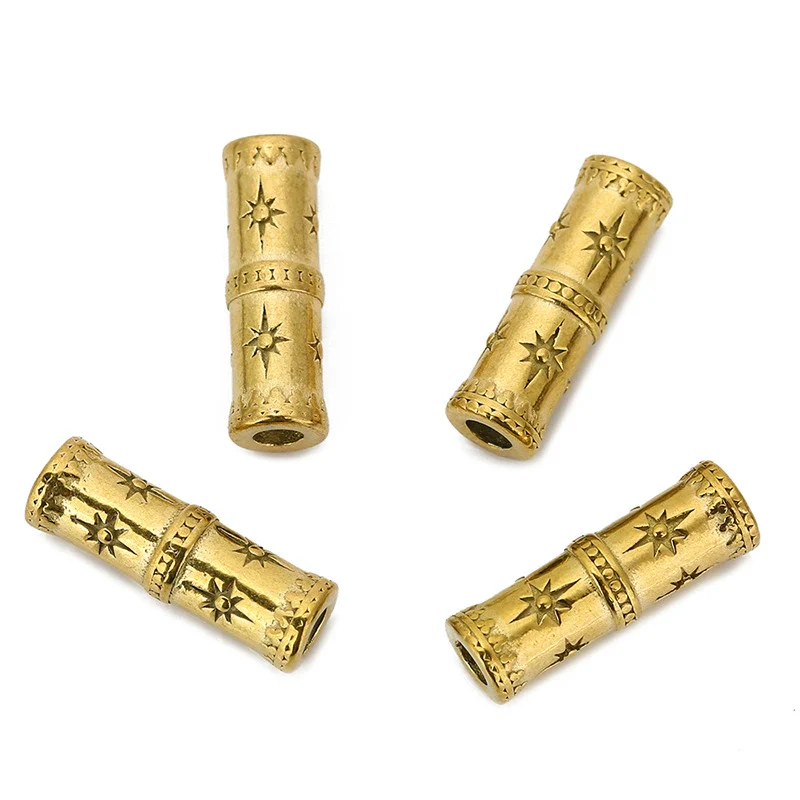 Wholesale Loose Stainless Steel Bamboo And Barrel Beads With Carved Flower Pattern For Necklace Diy Pendant Accessories Electroplated - Image 5