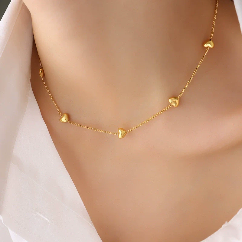 Wholesale Love Water Drops Bell Shaped Titanium Steel Gold Plated Jewelry Set For Women Necklace And Bracelet