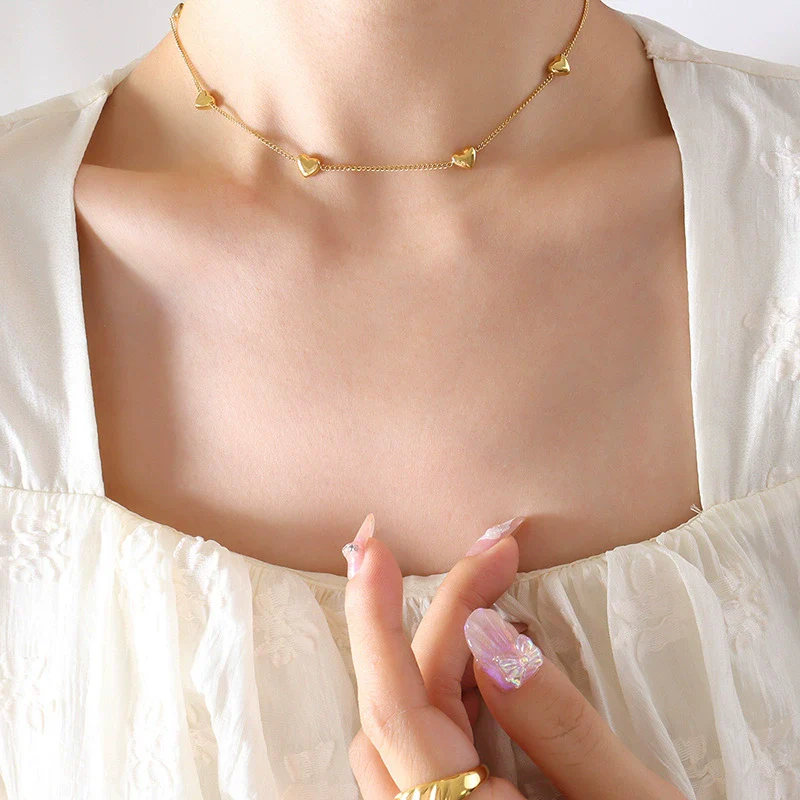 Wholesale Love Water Drops Bell Shaped Titanium Steel Gold Plated Jewelry Set For Women Necklace And Bracelet - Image 12
