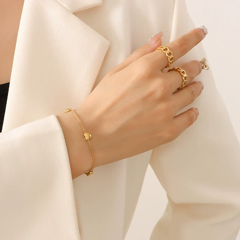Wholesale Love Water Drops Bell Shaped Titanium Steel Gold Plated Jewelry Set For Women Necklace And Bracelet - Image 2