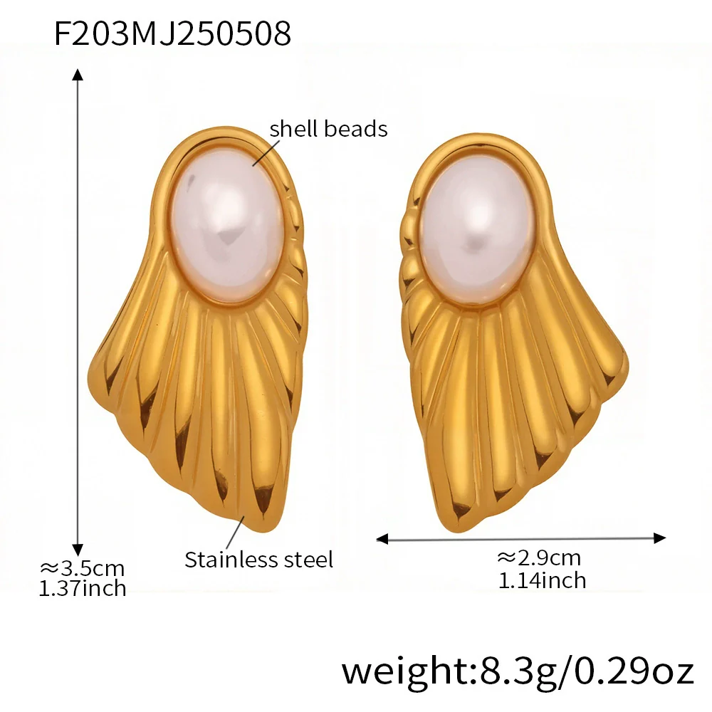 Wholesale Luxury French Retro Style Electroplated 18K Gold Stainless Steel And Shell Beads Geometric Earrings For Women - Image 6