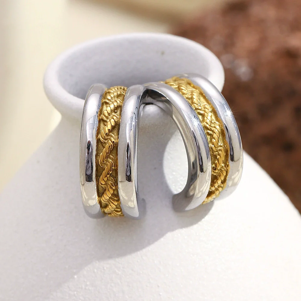 Wholesale Luxury Geometric Cshaped 18K Gold Plated Stainless Steel Earrings For Women