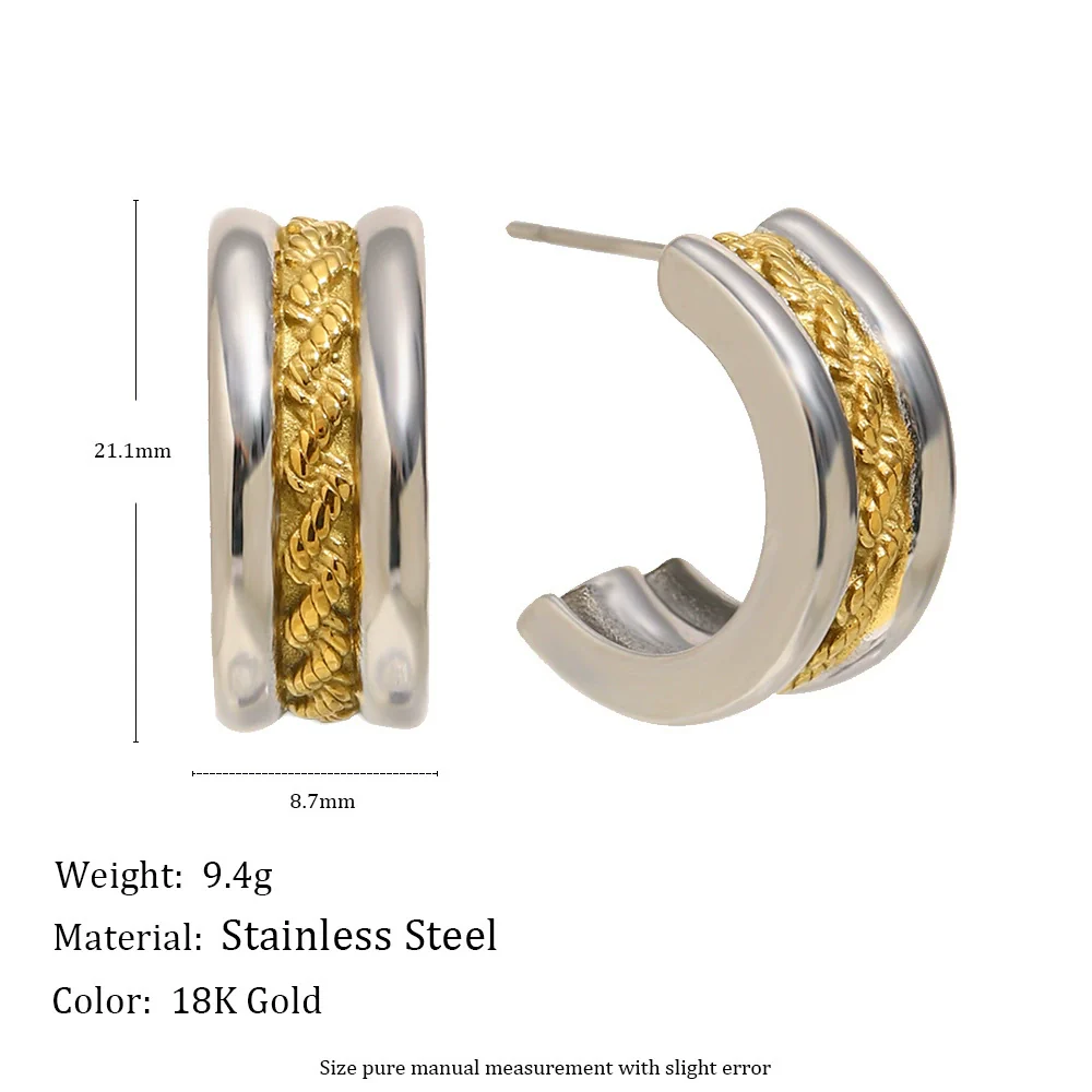 Wholesale Luxury Geometric Cshaped 18K Gold Plated Stainless Steel Earrings For Women - Image 2