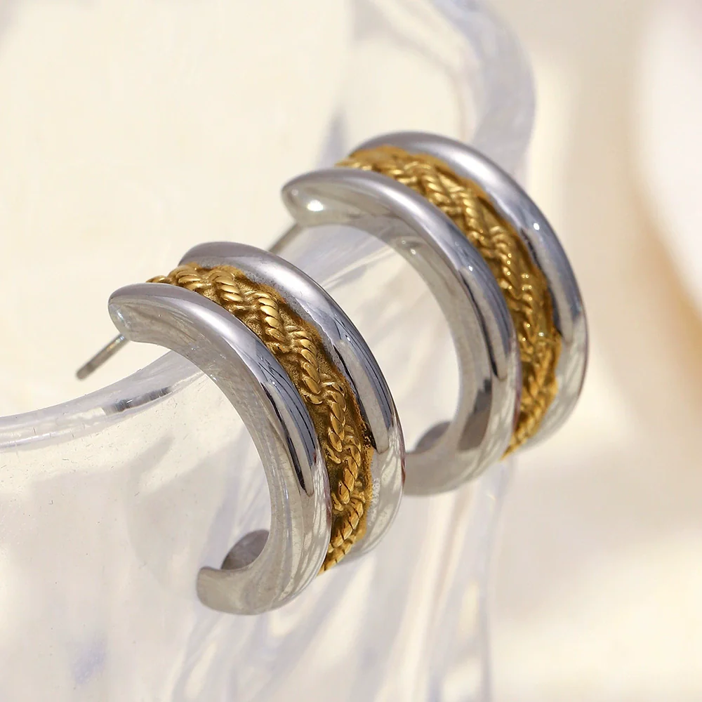 Wholesale Luxury Geometric Cshaped 18K Gold Plated Stainless Steel Earrings For Women - Image 3