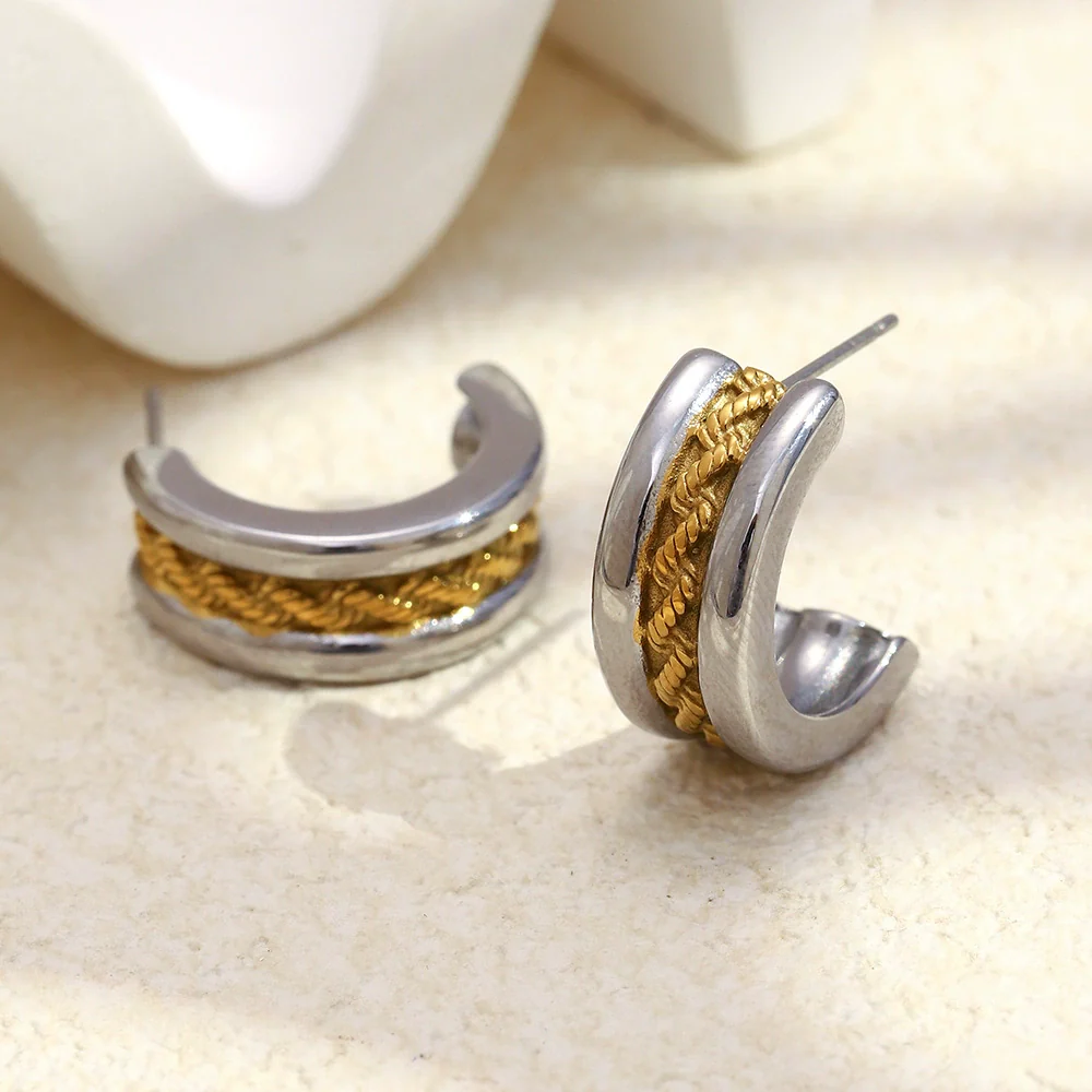 Wholesale Luxury Geometric Cshaped 18K Gold Plated Stainless Steel Earrings For Women - Image 4