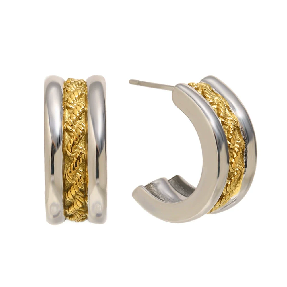 Wholesale Luxury Geometric Cshaped 18K Gold Plated Stainless Steel Earrings For Women - Image 5