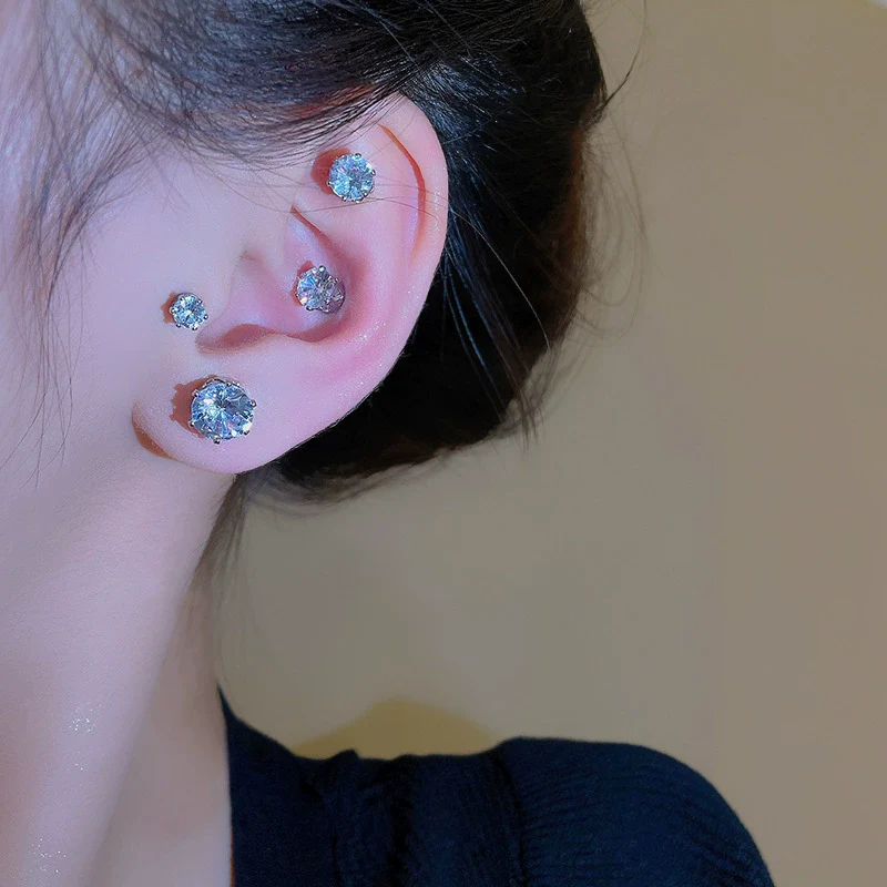 Wholesale Magnetic Zircon Geometric Earrings For Women With Electroplating Design - Image 3
