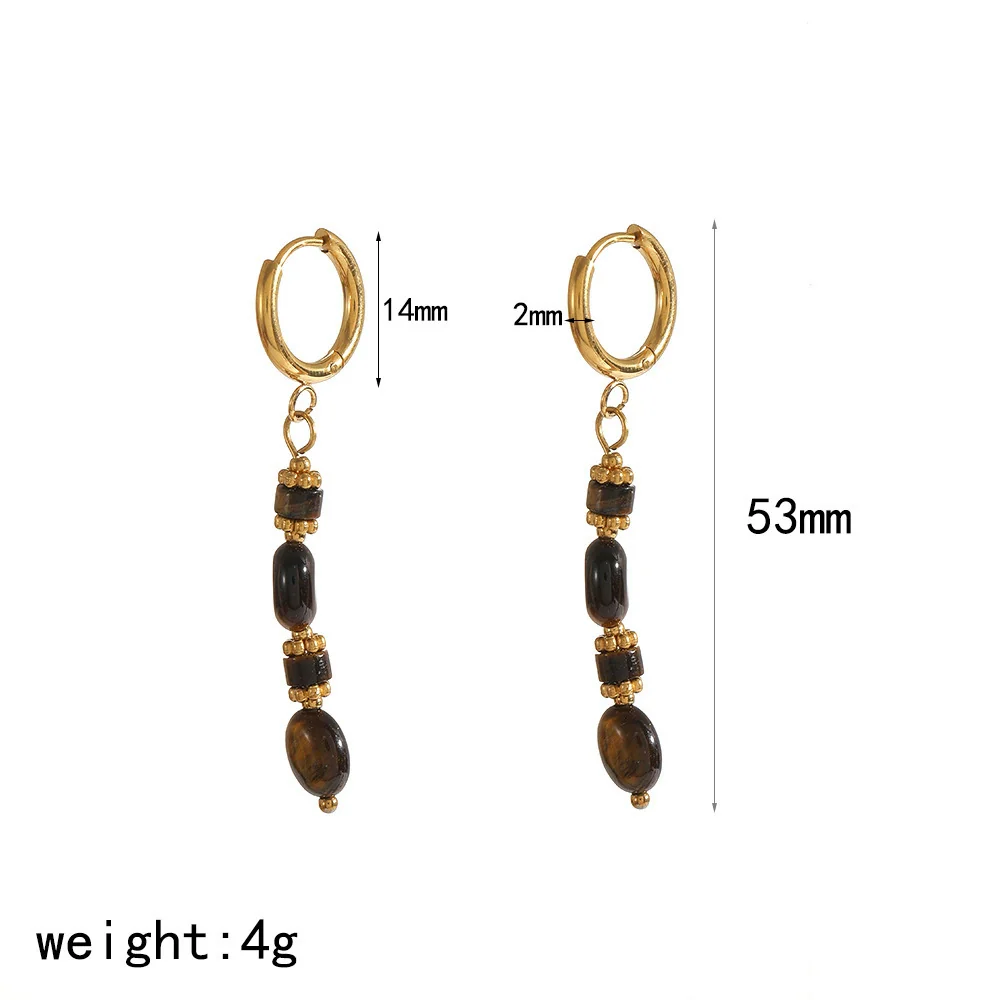 Wholesale Maillard Style Heart Shape Stainless Steel Plastic Resin Tiger Eye Stone Tassel Pvd Furnace Vacuum Real Gold Plated Earrings For Women - Image 9