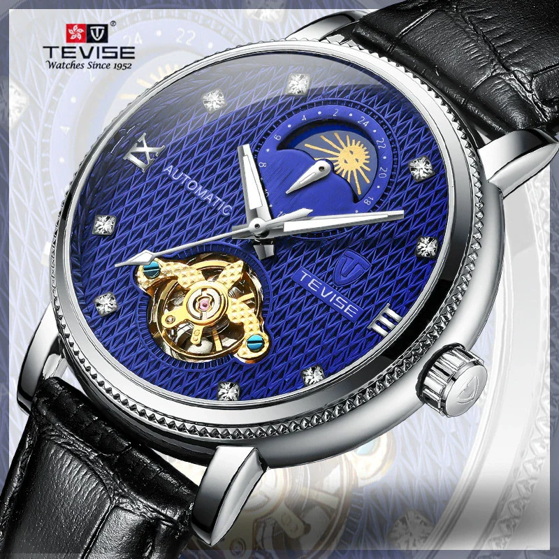 Wholesale Mechanical Watch Metal Case Genuine Leather Strap Round Dial Business Style For Men