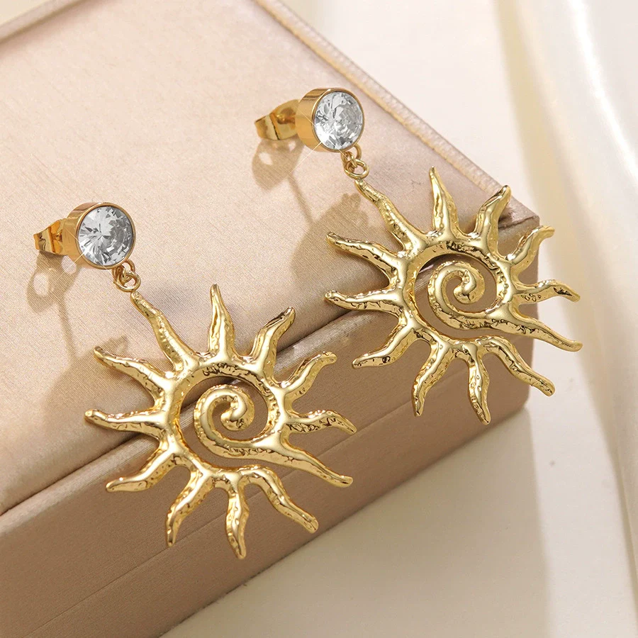Wholesale Medieval Style Geometric Sun Stamped Stainless Steel Earrings For Women - Image 3