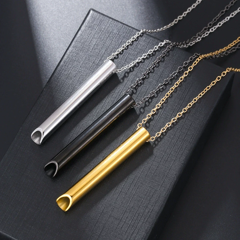 Wholesale Meditation Decompression Whistle Pendant Necklace Stainless Steel Titanium Steel Handmade Geometric Ochain