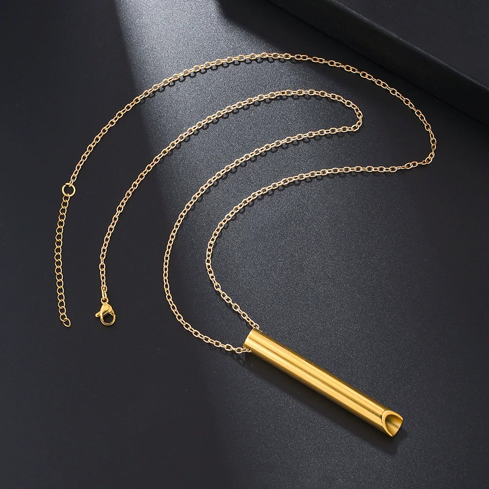 Wholesale Meditation Decompression Whistle Pendant Necklace Stainless Steel Titanium Steel Handmade Geometric Ochain - Image 2